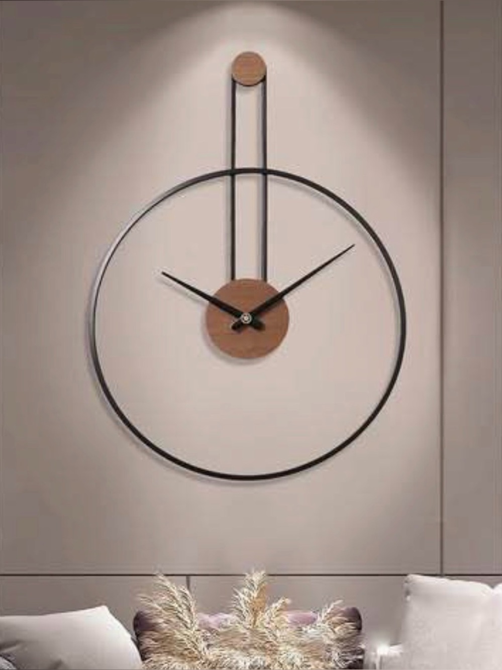 Minimalist Black Ring Wall Clock with Wood Center